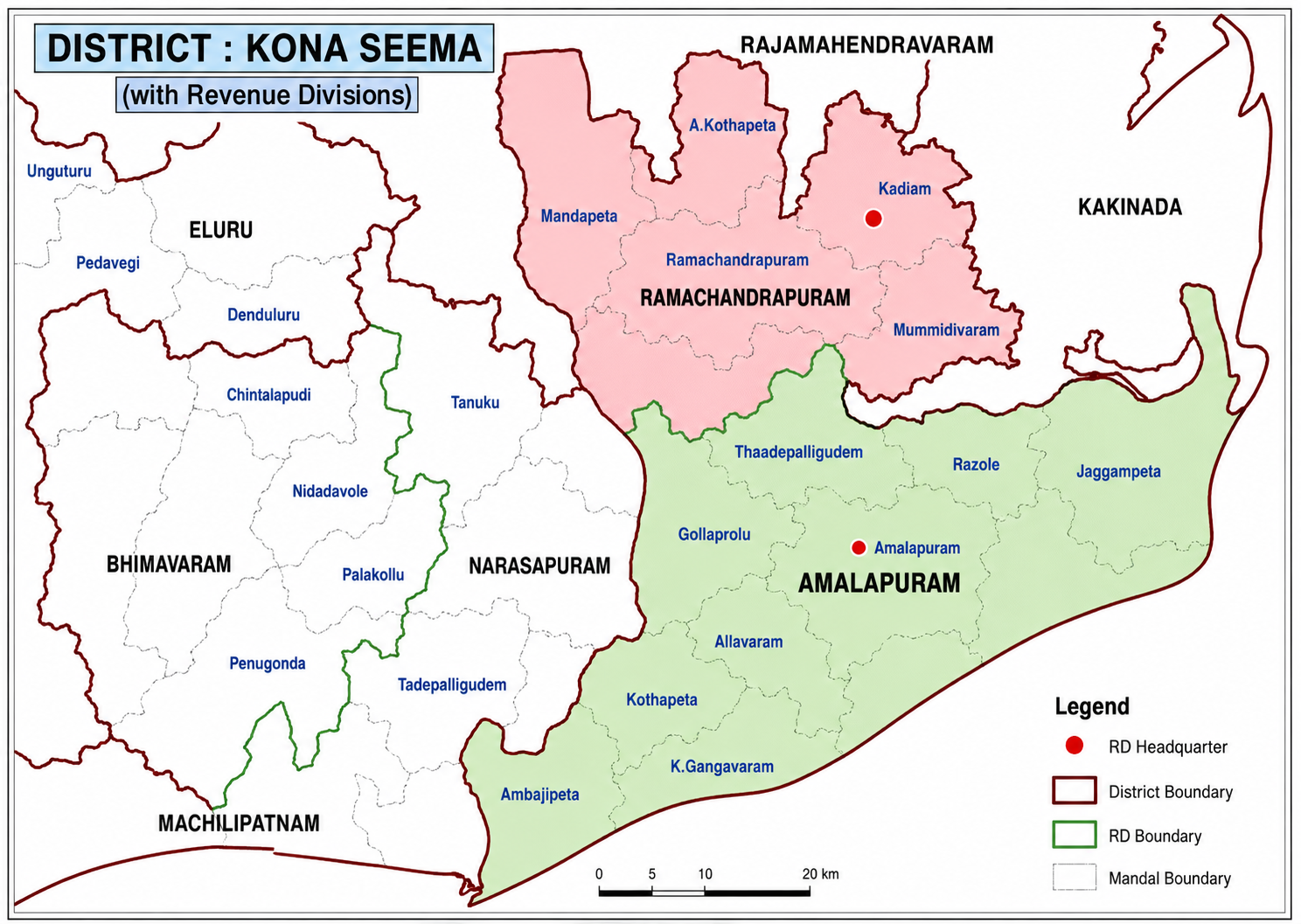 Amalapuram Mandal with Highlighted Villages